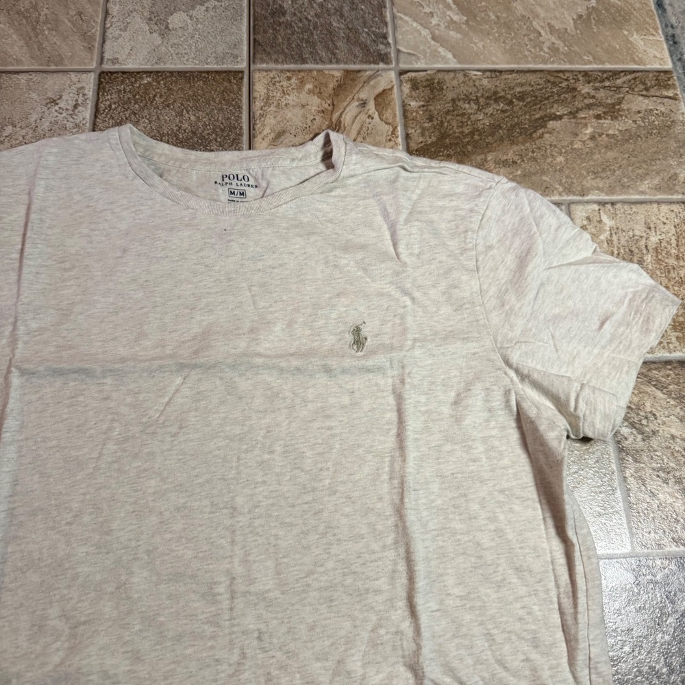 Polo Ralph Lauren Mens T-Shirt Medium Heather Oatmeal Beige Crewneck Pony Logo